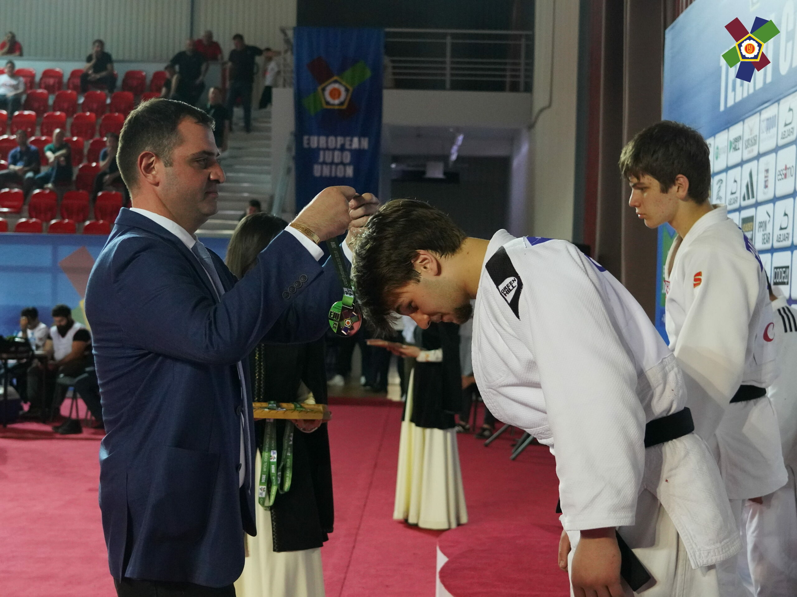 Levan Gelashvili receiving bronze at the Telavi Cadet European Cup